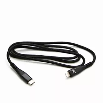 Logo USB kabel (2.0), USB C samec - Apple Lightning samec, 2m, MFi certifikace, 5V/3A, černý, box, nylonové opletení, hliníkový kr