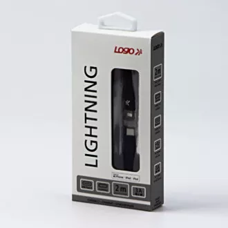 Logo USB kabel (2.0), USB C samec - Apple Lightning samec, 2m, MFi certifikace, 5V/3A, černý, box, nylonové opletení, hliníkový kr