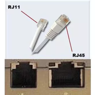 Telefonní kabel 4 žíly, RJ11 samec - RJ45 samec, 3 m, plochý, černý, pro ADSL modem, economy