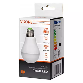 LED žárovka Virone E27, 220-240V, 7W, 825lm, 4000k, neutrální bílá, 25000h, se senzorem pohybu LED žárovka Virone E27, 220-240V, 7W, 825lm, 4000k, neutrální bílá, 25000h, se senzorem pohybu