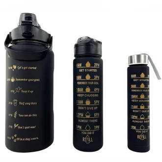 Motivační sportovní láhev 3v1, 2000 ml + 900 ml + 300 ml