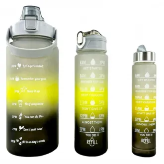 Motivační sportovní láhev 3v1, 2000 ml + 900 ml + 300 ml