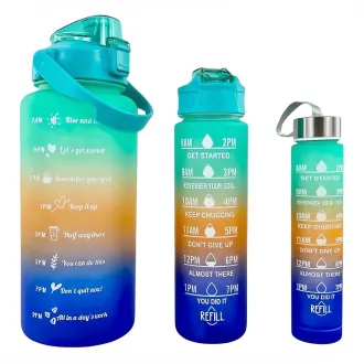 Motivační sportovní láhev 3v1, 2000 ml + 900 ml + 300 ml