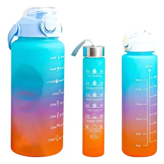 Motivační sportovní láhev 3v1, 2000 ml + 900 ml + 300 ml