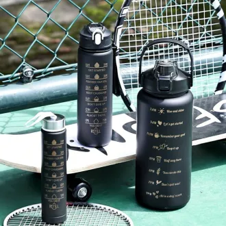 Motivační sportovní láhev 3v1, 2000 ml + 900 ml + 300 ml