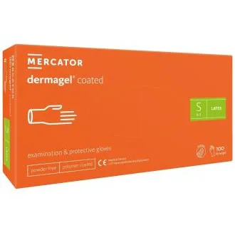 DERMAGEL COATED - Latexové nepudrované rukavice tělové, vnitřní vrstva polymer, 100 ks DERMAGEL COATED - Latexové nepudrované rukavice tělové, vnitřní vrstva polymer, 100 ks