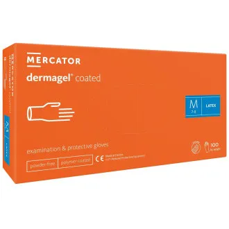 DERMAGEL COATED - Latexové nepudrované rukavice tělové, vnitřní vrstva polymer, 100 ks DERMAGEL COATED - Latexové nepudrované rukavice tělové, vnitřní vrstva polymer, 100 ks