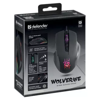 Defender Wolverine GM-700L RGB Myš drátová, černá, 12800DPI Defender Wolverine GM-700L RGB Myš drátová, černá, 12800DPI