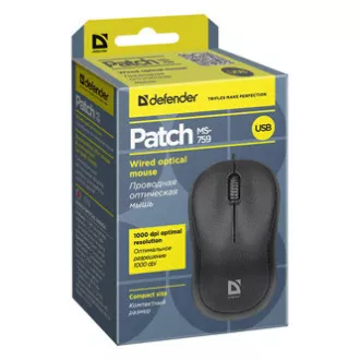 Defender Patch MS-759 Myš drátová, černá, 1000DPI Defender Patch MS-759 Myš drátová, černá, 1000DPI