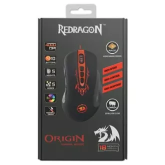 Redragon Origin Myš drátová USB, černo-červená, 4000DPI Redragon Origin Myš drátová USB, černo-červená, 4000DPI