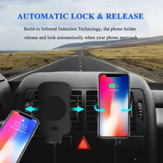 Držák mobilu do auta, s bezdrátovým nabíjením, motorické uchycení, senzor pohybu, Qi, černá Držák mobilu do auta, s bezdrátovým nabíjením, motorické uchycení, senzor pohybu, Qi, černá