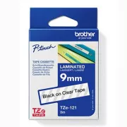 Brother originální páska do tiskárny štítků, Brother, TZE-121, černý tisk/průsvitný podklad, laminovaná, 8m, 9mm