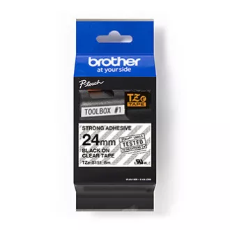 Brother originální páska do tiskárny štítků, Brother, TZE-S151, černý tisk/průsvitný podklad, laminovaná, 8m, 24mm, extrémně adhez Brother originální páska do tiskárny štítků, Brother, TZE-S151, černý tisk/průsvitný podklad, laminovaná, 8m, 24mm, extrémně adhez