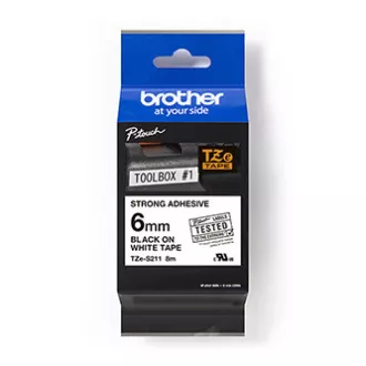 Brother originální páska do tiskárny štítků, Brother, TZE-S211, černý tisk/bílý podklad, laminovaná, 8m, 6mm, extrémně adhezivní Brother originální páska do tiskárny štítků, Brother, TZE-S211, černý tisk/bílý podklad, laminovaná, 8m, 6mm, extrémně adhezivní