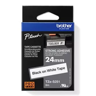 Brother originální páska do tiskárny štítků, Brother, TZE-S251, černý tisk/bílý podklad, laminovaná, 8m, 24mm, extrémně adhezivní Brother originální páska do tiskárny štítků, Brother, TZE-S251, černý tisk/bílý podklad, laminovaná, 8m, 24mm, extrémně adhezivní