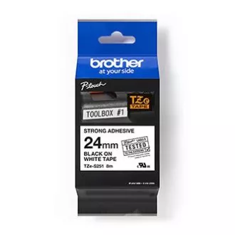 Brother originální páska do tiskárny štítků, Brother, TZE-S251, černý tisk/bílý podklad, laminovaná, 8m, 24mm, extrémně adhezivní Brother originální páska do tiskárny štítků, Brother, TZE-S251, černý tisk/bílý podklad, laminovaná, 8m, 24mm, extrémně adhezivní