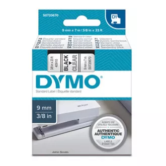 Dymo originální páska do tiskárny štítků, Dymo, 40910, S0720670, černý tisk/transparentní podklad, 7m, 9mm, D1 Dymo originální páska do tiskárny štítků, Dymo, 40910, S0720670, černý tisk/transparentní podklad, 7m, 9mm, D1