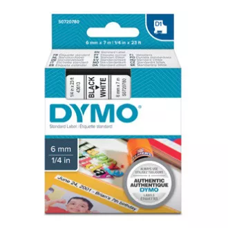Dymo originální páska do tiskárny štítků, Dymo, 43613, S0720780, černý tisk/bílý podklad, 7m, 6mm, D1 Dymo originální páska do tiskárny štítků, Dymo, 43613, S0720780, černý tisk/bílý podklad, 7m, 6mm, D1