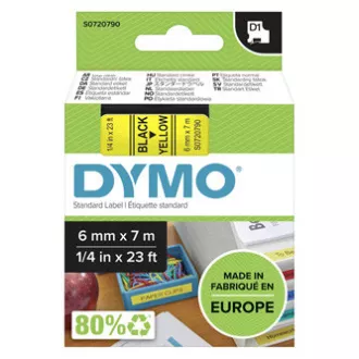 Dymo originální páska do tiskárny štítků, Dymo, 43618, S0720790, černý tisk/žlutý podklad, 7m, 6mm, D1 Dymo originální páska do tiskárny štítků, Dymo, 43618, S0720790, černý tisk/žlutý podklad, 7m, 6mm, D1