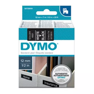Dymo originální páska do tiskárny štítků, Dymo, 45021, S0720610, bílý tisk/černý podklad, 7m, 12mm, D1 Dymo originální páska do tiskárny štítků, Dymo, 45021, S0720610, bílý tisk/černý podklad, 7m, 12mm, D1