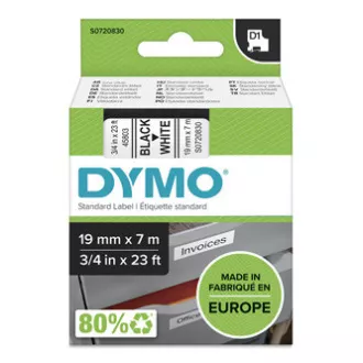 Dymo originální páska do tiskárny štítků, Dymo, 45803, S0720830, černý tisk/bílý podklad, 7m, 19mm, D1 Dymo originální páska do tiskárny štítků, Dymo, 45803, S0720830, černý tisk/bílý podklad, 7m, 19mm, D1