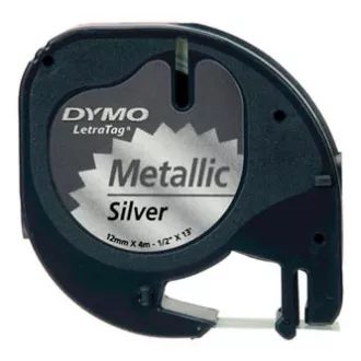 Dymo originální páska do tiskárny štítků, Dymo, S0721730, černý tisk/stříbrný podklad, 4m, 12mm, LetraTag metalická páska Dymo originální páska do tiskárny štítků, Dymo, S0721730, černý tisk/stříbrný podklad, 4m, 12mm, LetraTag metalická páska