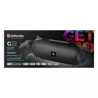 Defender reproduktor G22, Li-Ion, 2.0, 20W, černý, regulace hlasitosti, BT 5.0, TWS, boční pasivní zářiče, 40Hz~20kHz Defender reproduktor G22, Li-Ion, 2.0, 20W, černý, regulace hlasitosti, BT 5.0, TWS, boční pasivní zářiče, 40Hz~20kHz