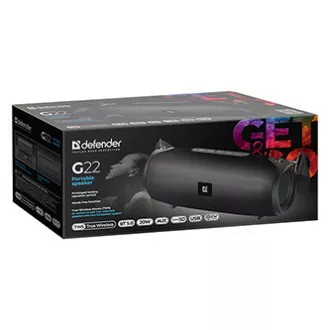 Defender reproduktor G22, Li-Ion, 2.0, 20W, černý, regulace hlasitosti, BT 5.0, TWS, boční pasivní zářiče, 40Hz~20kHz Defender reproduktor G22, Li-Ion, 2.0, 20W, černý, regulace hlasitosti, BT 5.0, TWS, boční pasivní zářiče, 40Hz~20kHz