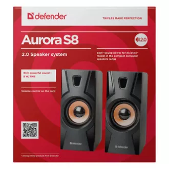 Defender reproduktory Aurora S8, 2.0, 8W, černé, regulace hlasitosti, 70Hz~20kHz Defender reproduktory Aurora S8, 2.0, 8W, černé, regulace hlasitosti, 70Hz~20kHz