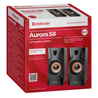 Defender reproduktory Aurora S8, 2.0, 8W, černé, regulace hlasitosti, 70Hz~20kHz Defender reproduktory Aurora S8, 2.0, 8W, černé, regulace hlasitosti, 70Hz~20kHz