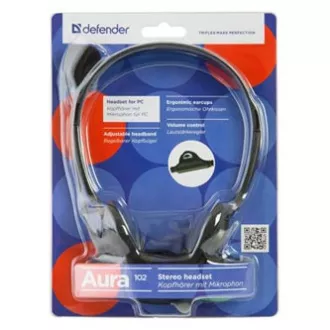 Defender Aura HN-102 sluchátka s mikrofonem, drátová, černá, otevřená, 2x 3.5 mm jack