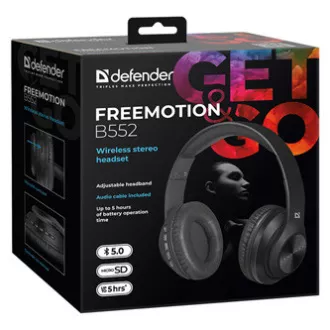 Defender FreeMotion B552 sluchátka s mikrofonem, bezdrátová, černá, 2.0, 40 mm měniče typ USB Defender FreeMotion B552 sluchátka s mikrofonem, bezdrátová, černá, 2.0, 40 mm měniče typ USB