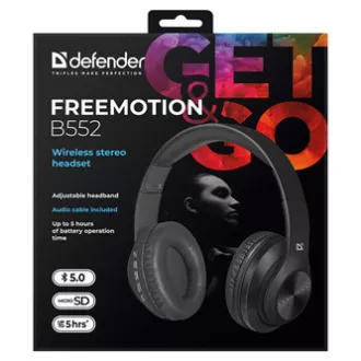 Defender FreeMotion B552 sluchátka s mikrofonem, bezdrátová, černá, 2.0, 40 mm měniče typ USB Defender FreeMotion B552 sluchátka s mikrofonem, bezdrátová, černá, 2.0, 40 mm měniče typ USB