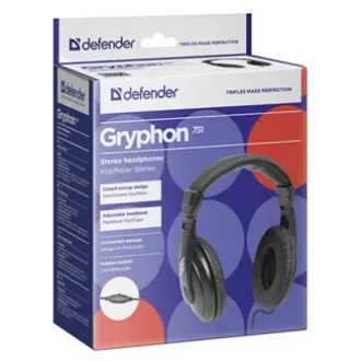 Defender Gryphon 751 sluchátka, drátová, černá, uzavřená, 3.5 mm jack