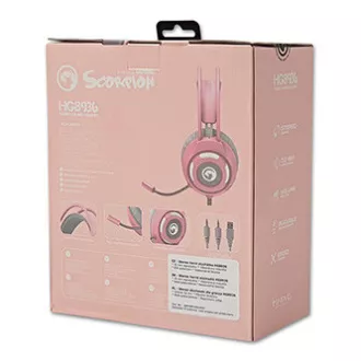 Marvo HG8936 sluchátka s mikrofonem, drátová, růžová, podsvícená, 3.5 mm jack + USB Marvo HG8936 sluchátka s mikrofonem, drátová, růžová, podsvícená, 3.5 mm jack + USB