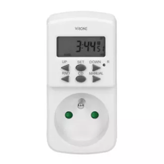 Zásuvka s elektronickým časovačem Mini 230V, 50Hz, max. 1800W, bílá, Virone, časovač, 10 programů, 2P+Z Zásuvka s elektronickým časovačem Mini 230V, 50Hz, max. 1800W, bílá, Virone, časovač, 10 programů, 2P+Z