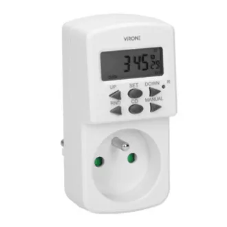 Zásuvka s elektronickým časovačem Mini 230V, 50Hz, max. 1800W, bílá, Virone, časovač, 10 programů, 2P+Z Zásuvka s elektronickým časovačem Mini 230V, 50Hz, max. 1800W, bílá, Virone, časovač, 10 programů, 2P+Z