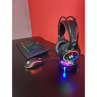 Marvo CM305 RGB sada klávesnice drátová (USB) US, černá s herní myší a sluchátky, herní, membránová typ RGB podsvícená